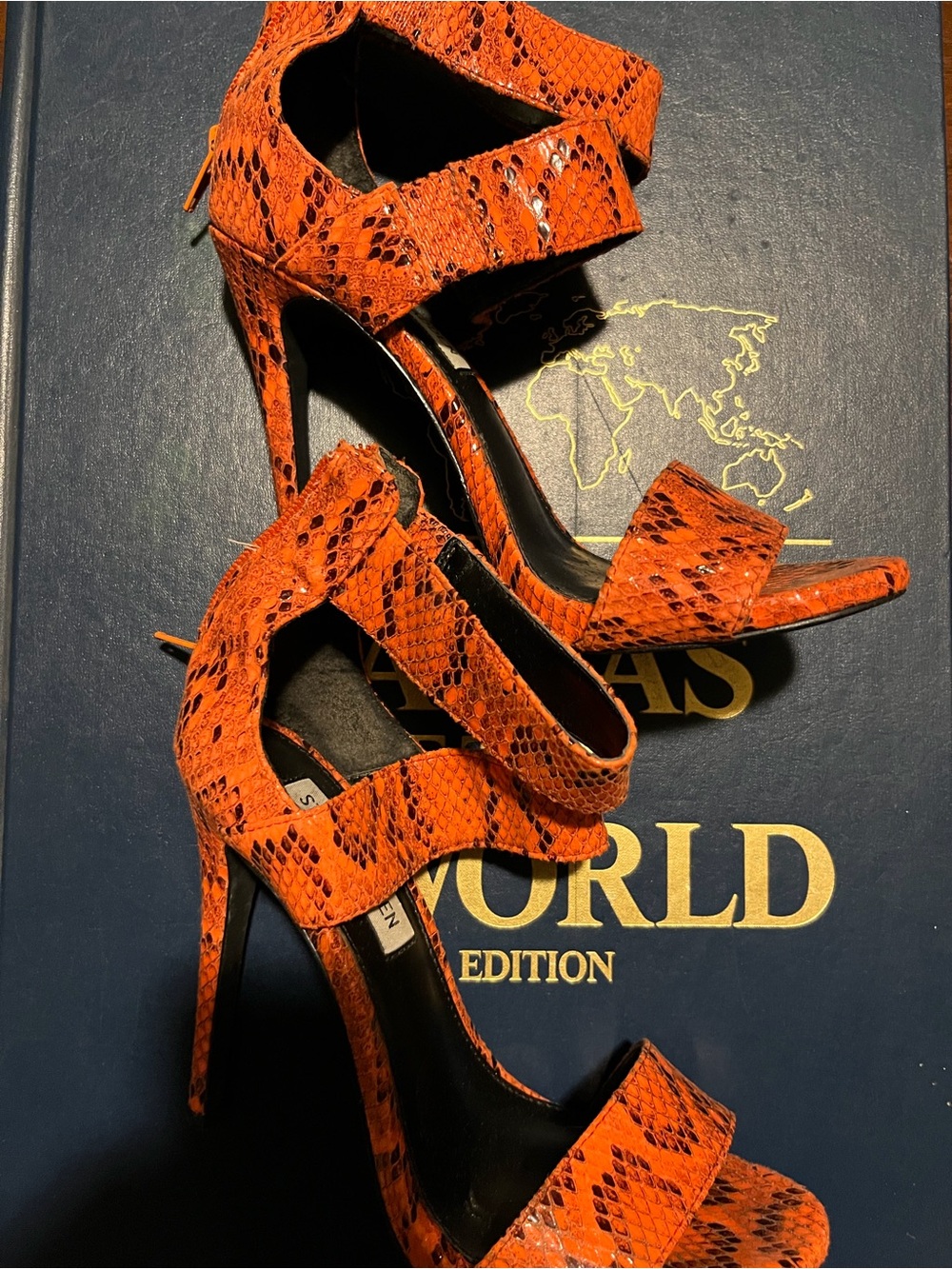 Steve Madden Orange Snake-Print Stiletto Sandals